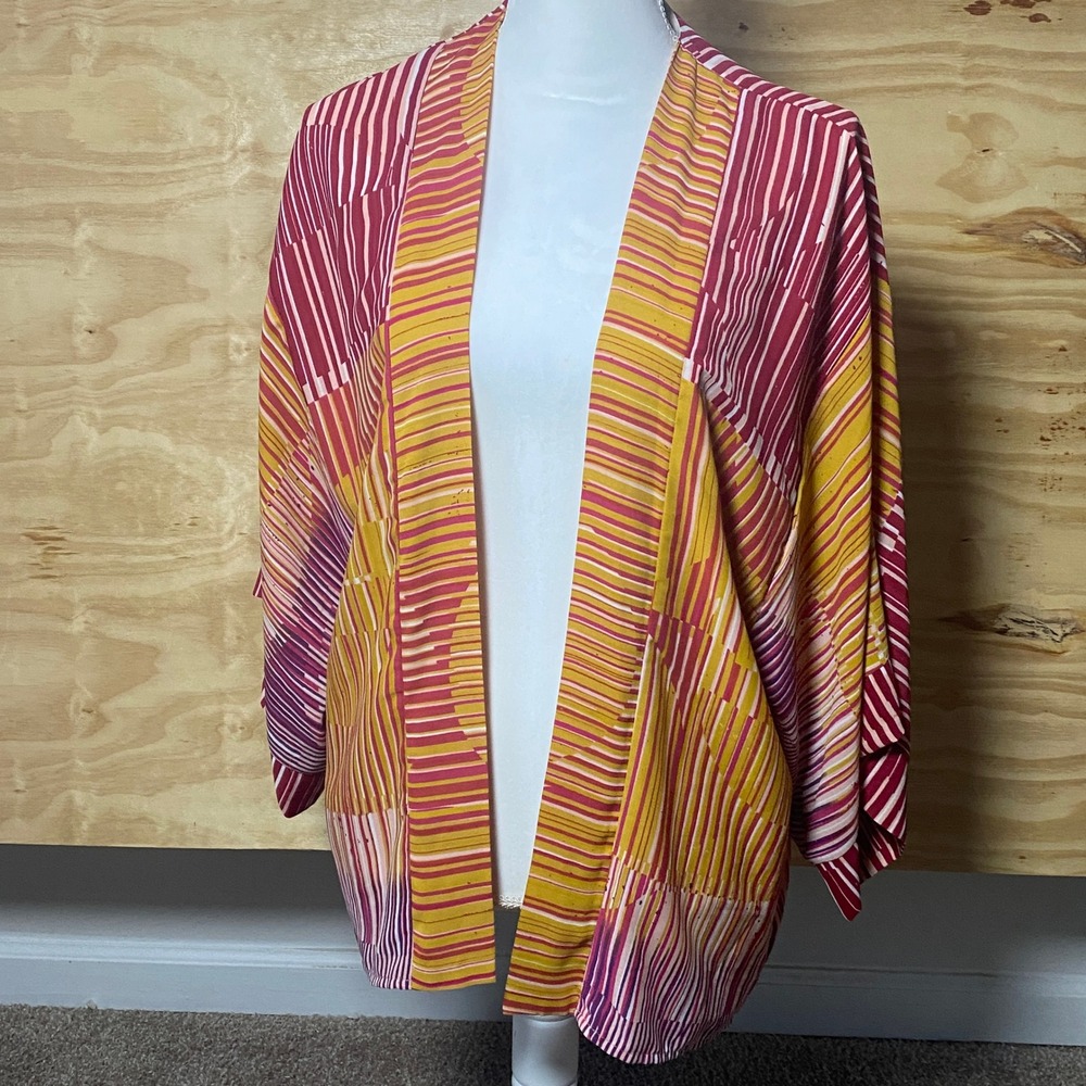 NWT Cabi Kimono Cardigan Duster Jacket Open Front Striped Yellow Red Medium